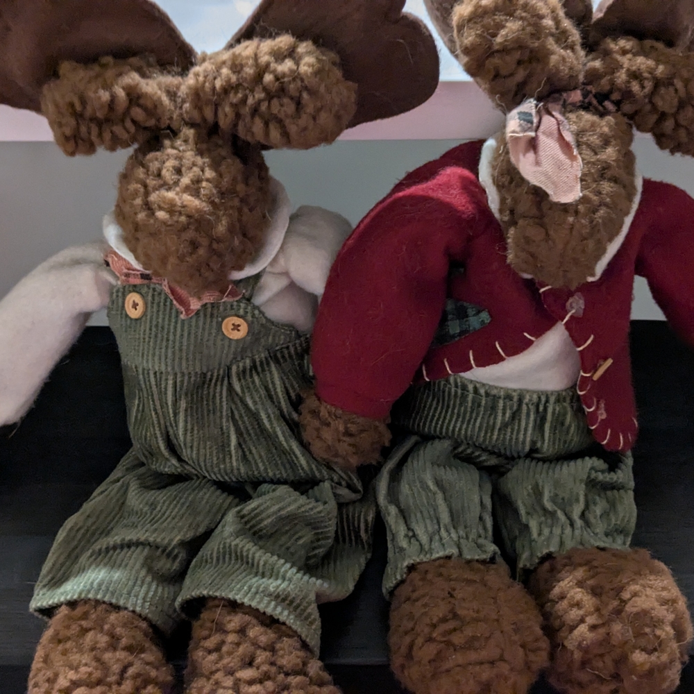Adorable Plush Moose Pair in Overalls